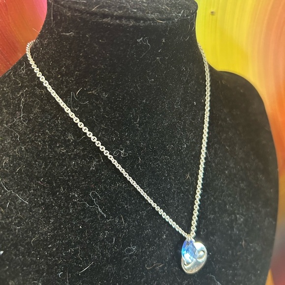 Silver Infinity Pendant Necklace with Blue Accent - Picture 2 of 7